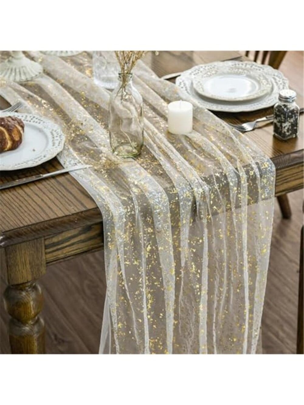 Beige Gold Table Runner 120in Polyester Dining Wedding Party Holiday Table Decor